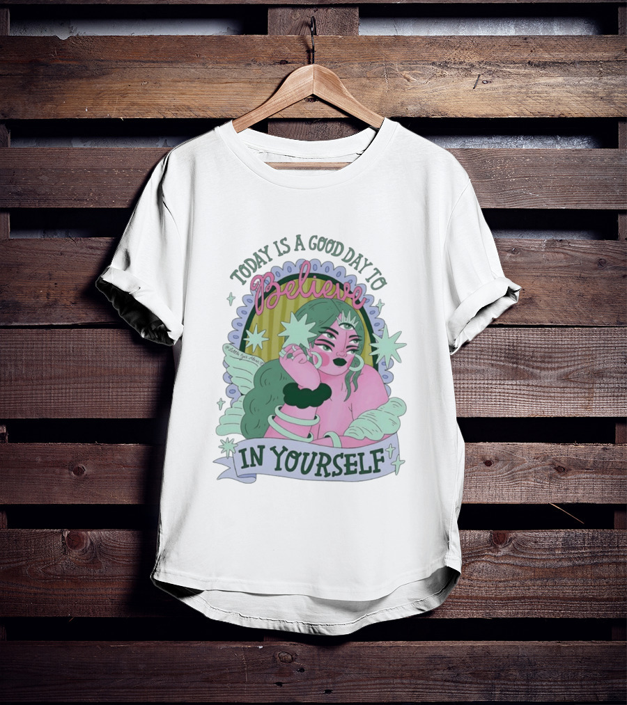 Today Is A Good Day To Believe In Yourself Celestial Character With Wings And Stars T-Shirt