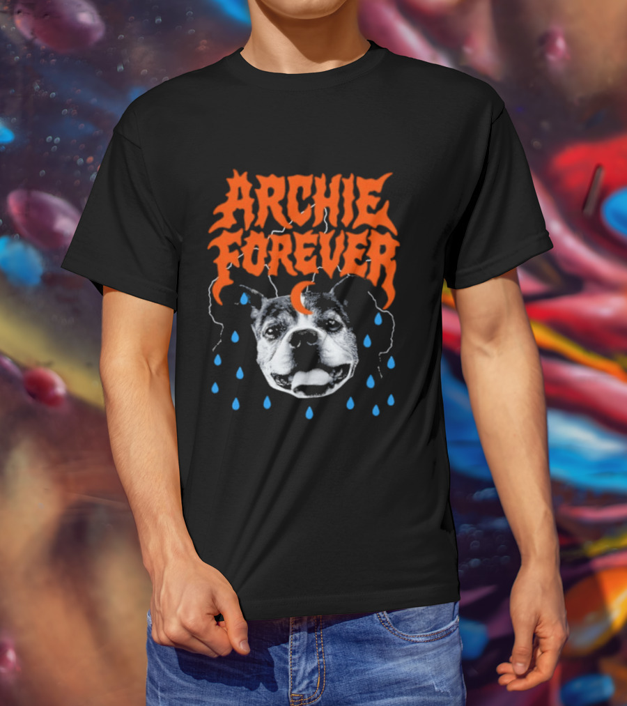 Archie Forever Dog Memorial Pet Tribute With Teardrops And Crescent Moon T-Shirt