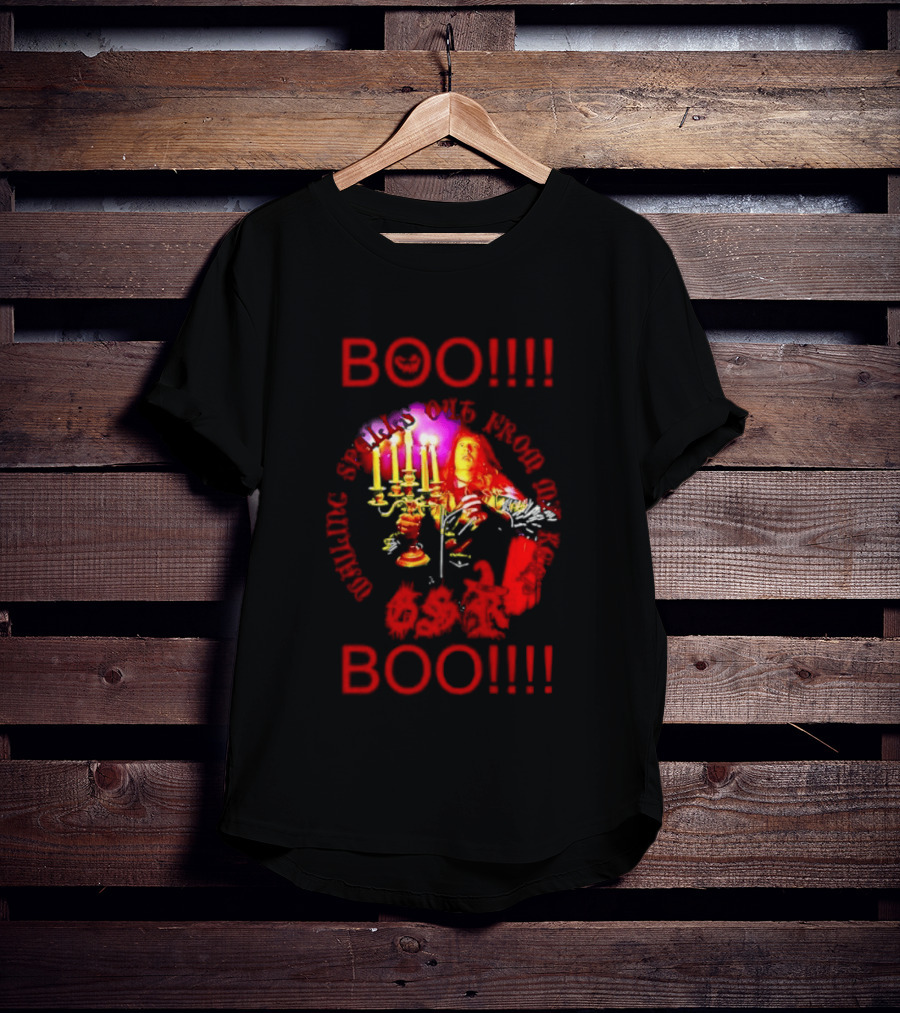 BOO Wailing Spells Out From My Keep Boo Candelabra Portrait Halloween T-Shirt