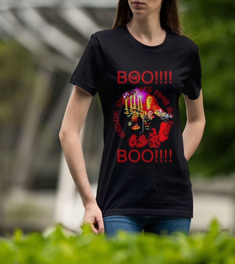 BOO Wailing Spells Out From My Keep Boo Candelabra Portrait Halloween T-Shirt