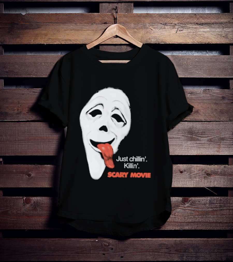 Just Chillin' Killin' Scary Movie Ghostface Mask With Red Tongue T-Shirt