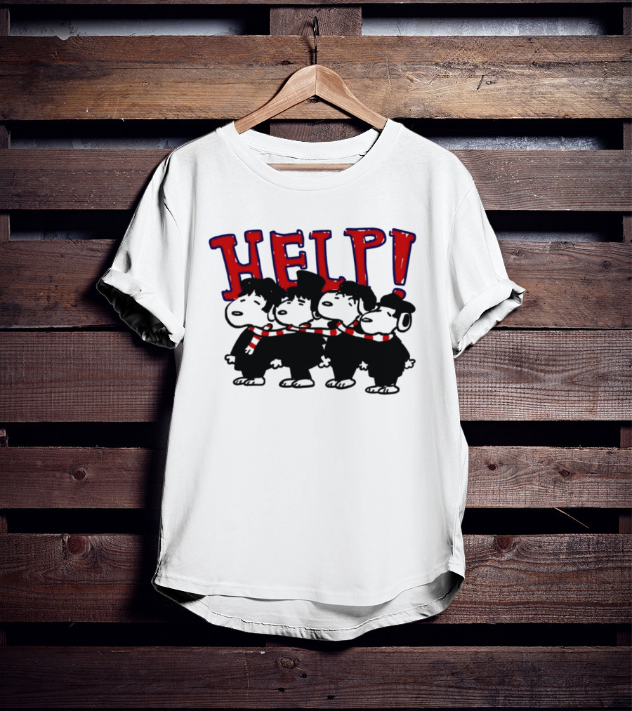 Peanuts Snoopy Beatles Help Parody Red Scarf T-Shirt