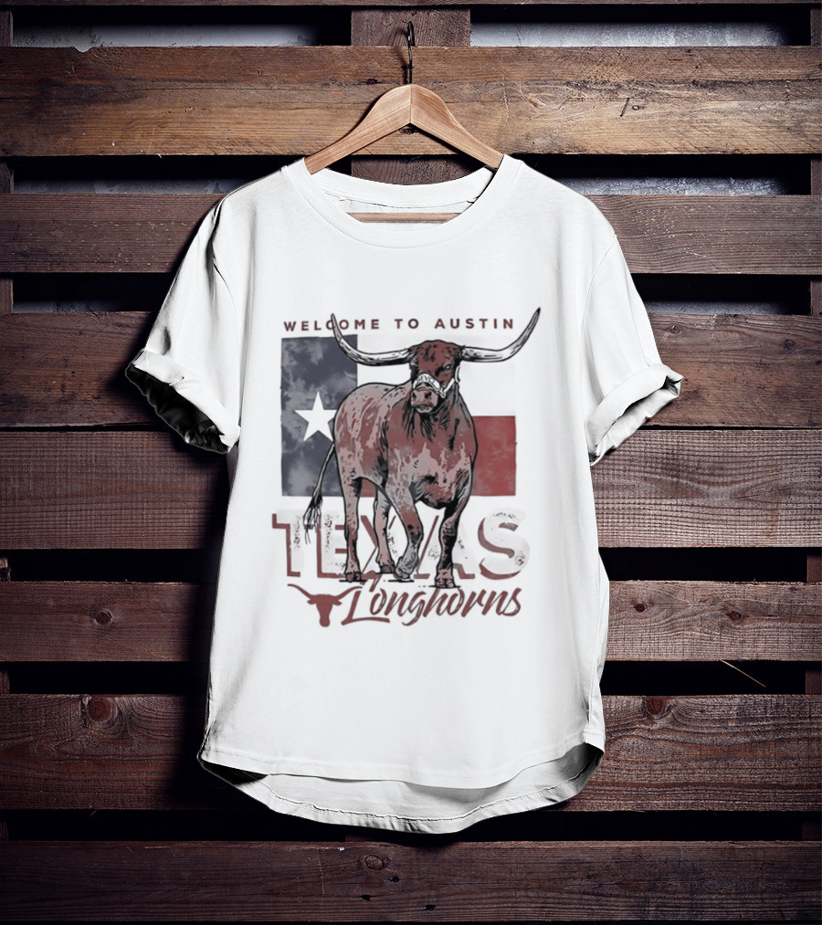 Welcome To Austin Texas Longhorns Bevo Texas Flag T-Shirt