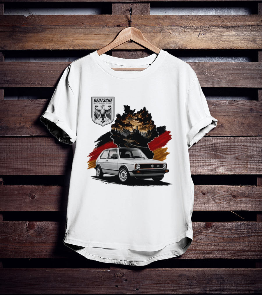 Deutsche Automobilkunst Volkswagen Golf GTI Germany Map Scenic Road Eagle Crest T-Shirt