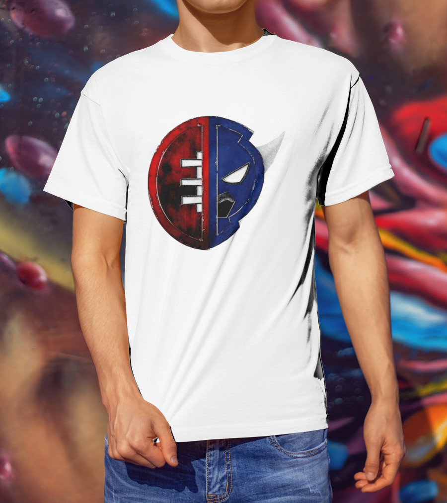 Buffalo Football Fusion Mask Emblem Red Blue Horns T-Shirt