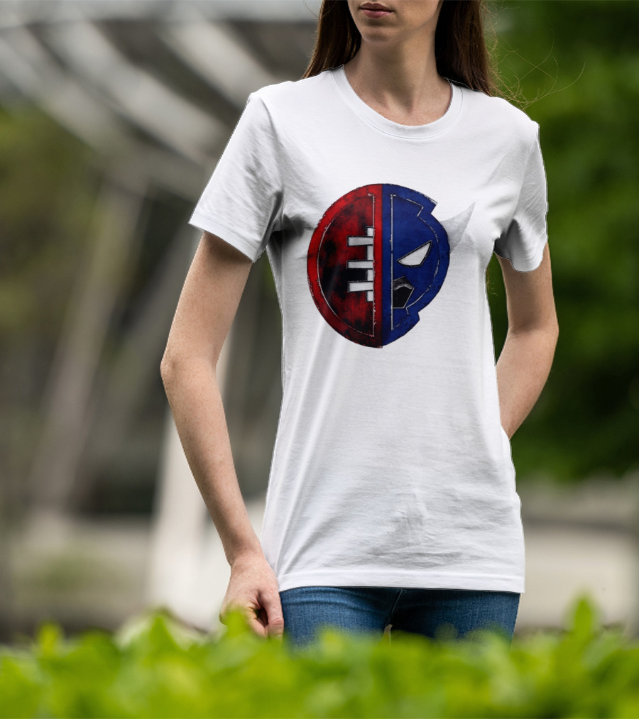 Buffalo Football Fusion Mask Emblem Red Blue Horns T-Shirt