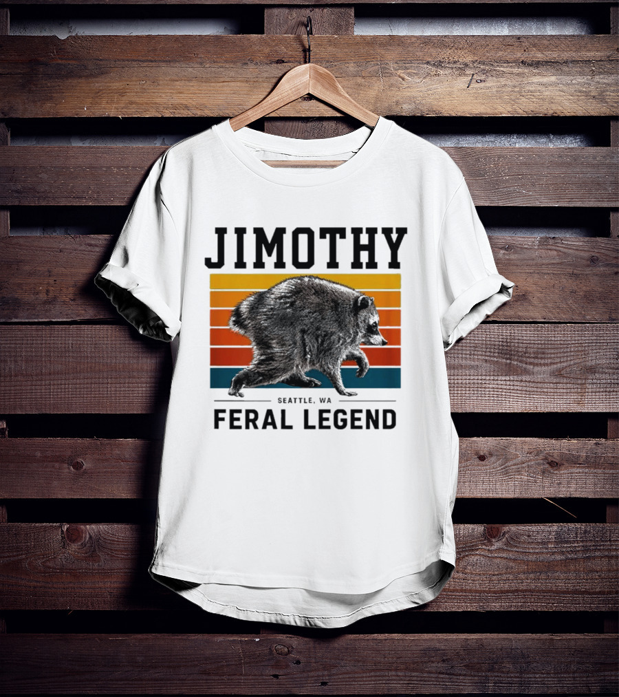 Jimothy Feral Legend Seattle WA Raccoon Vintage Stripes T-Shirt
