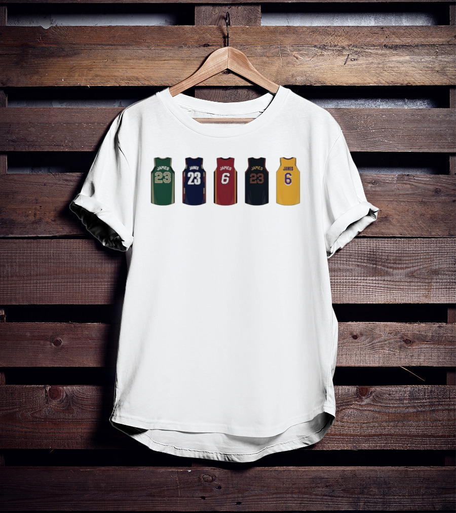 LeBron James Jersey Collection Boston Celtics Cleveland Cavaliers Miami Heat Los Angeles Lakers T-Shirt