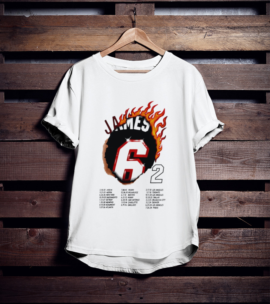 LeBron James 6 Burning Number With Game Dates T-Shirt