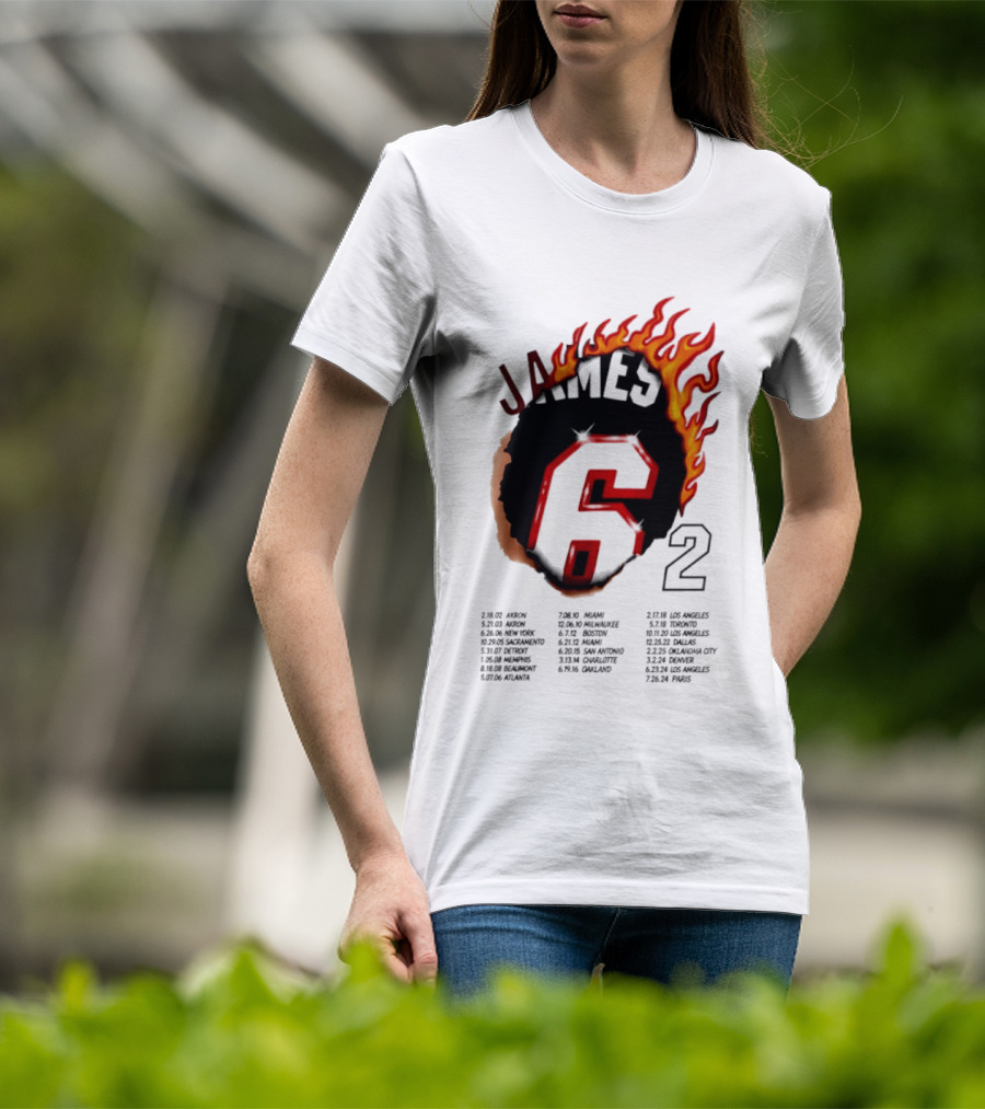 LeBron James 6 Burning Number With Game Dates T-Shirt