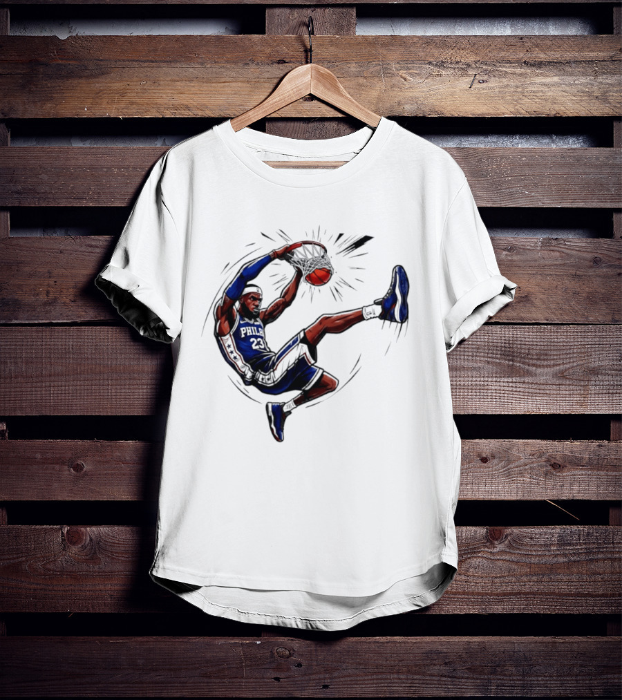 Philadelphia 76ers Phila 23 Basketball Player Dunking Action T-Shirt