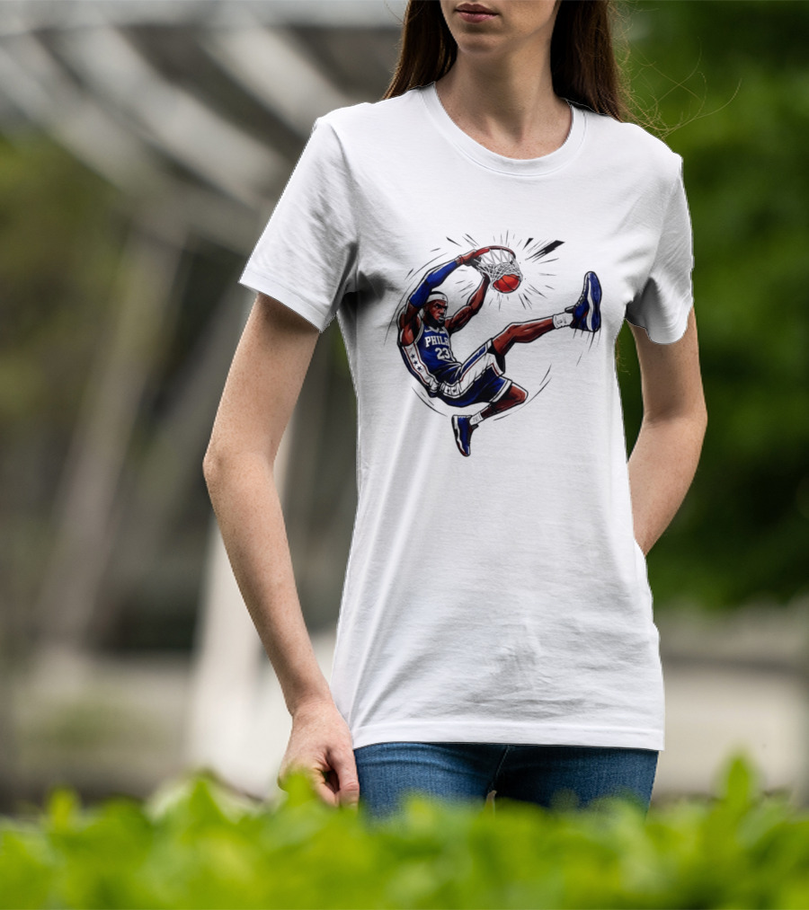 Philadelphia 76ers Phila 23 Basketball Player Dunking Action T-Shirt