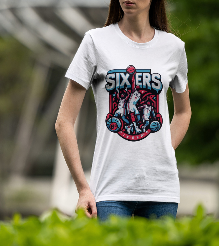 Philadelphia Sixers 2026 NBA Collage Featuring Number 6 Phila Basketball Player T-Shirt