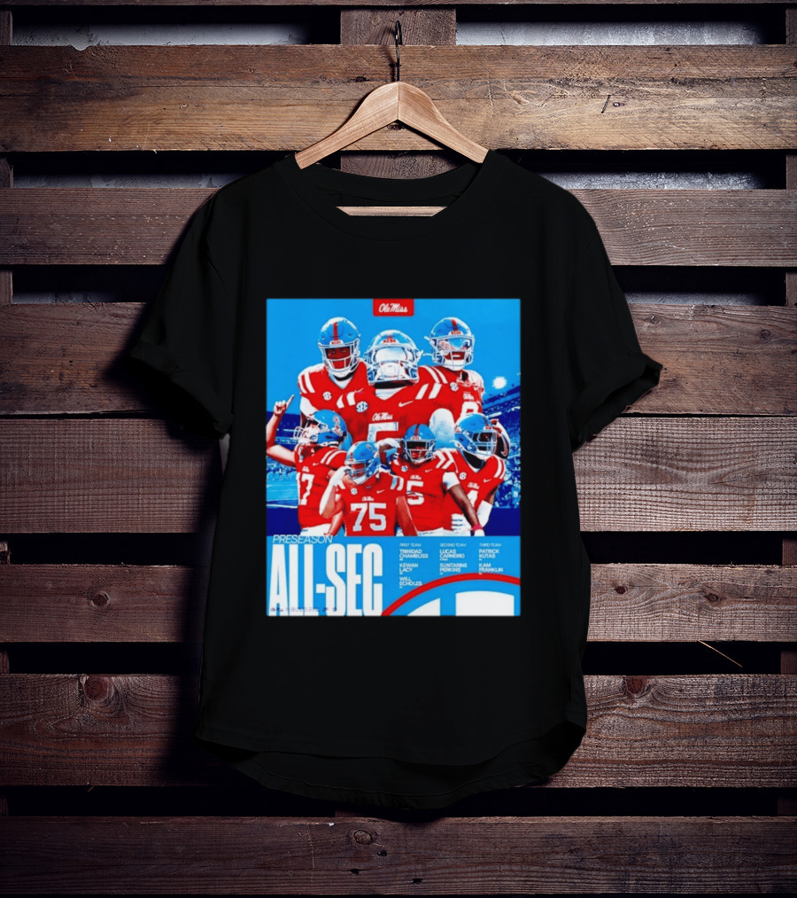 Ole Miss Rebels Preseason All SEC First Second Third Team Football Players T-Shirt
