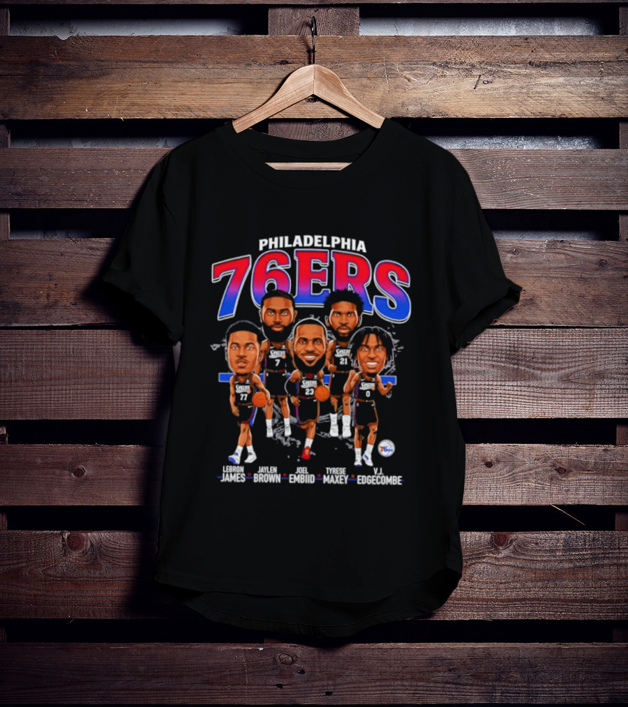 Philadelphia 76ers Big Five Harden Brown Embiid Maxey Edgecombe Caricatures T-Shirt