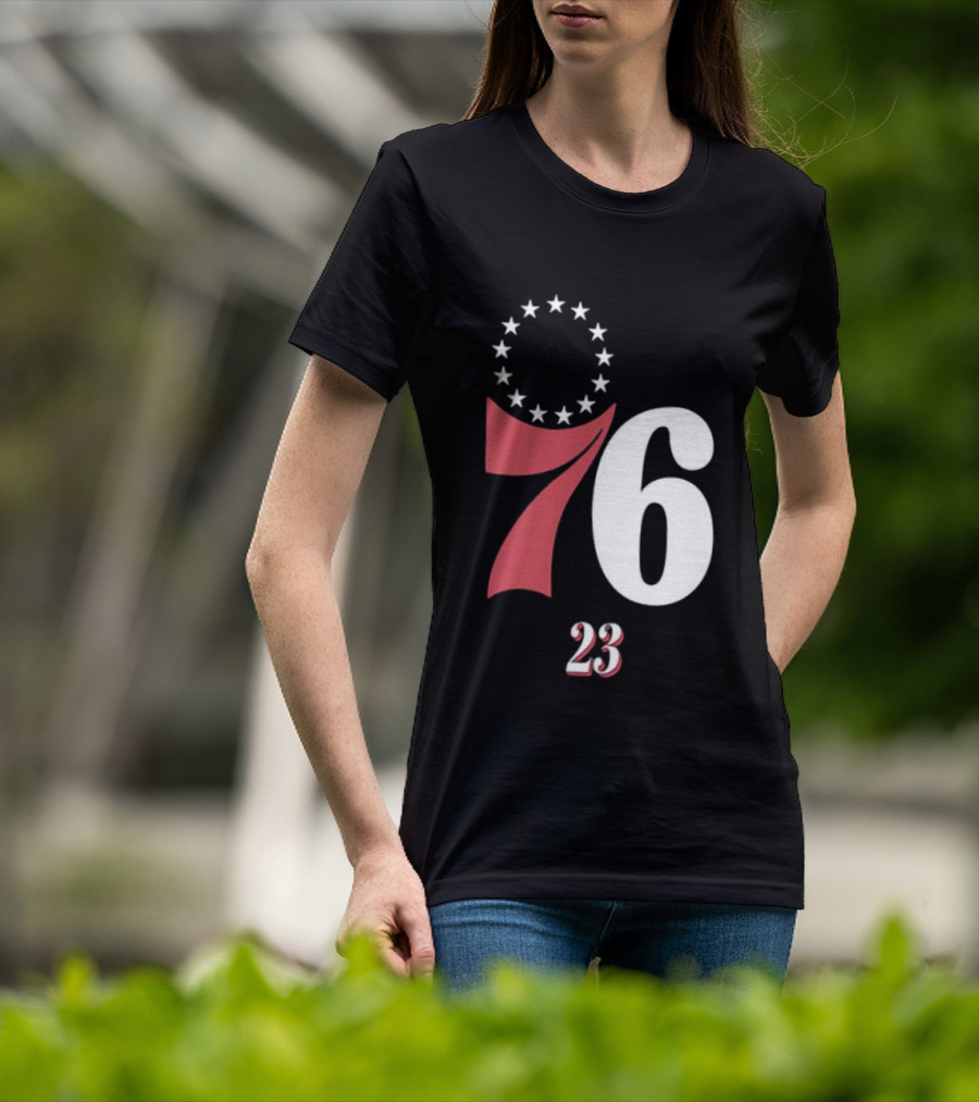 Philadelphia 76ers LeBron James 23 In The Paint Name And Number Royal 76ers T-Shirt