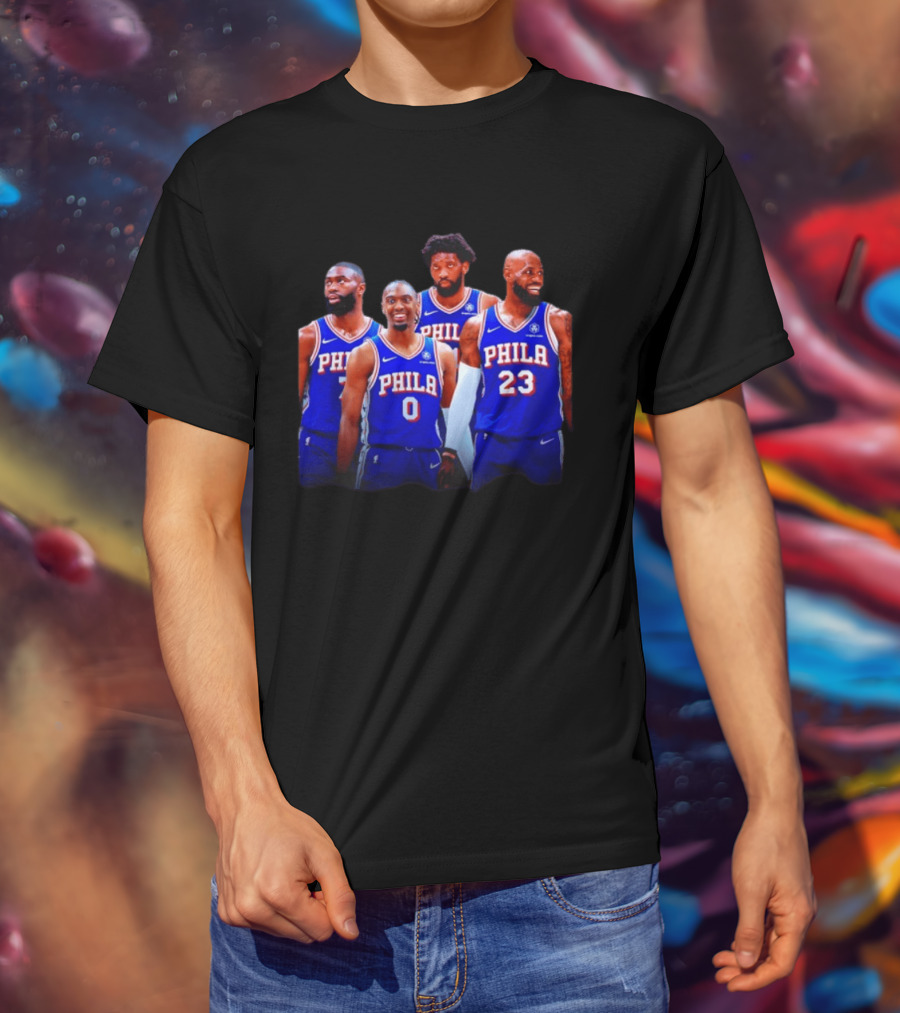Philadelphia 76ers Joel Embiid Tyrese Maxey Paul George LeBron James NBA Team T-Shirt