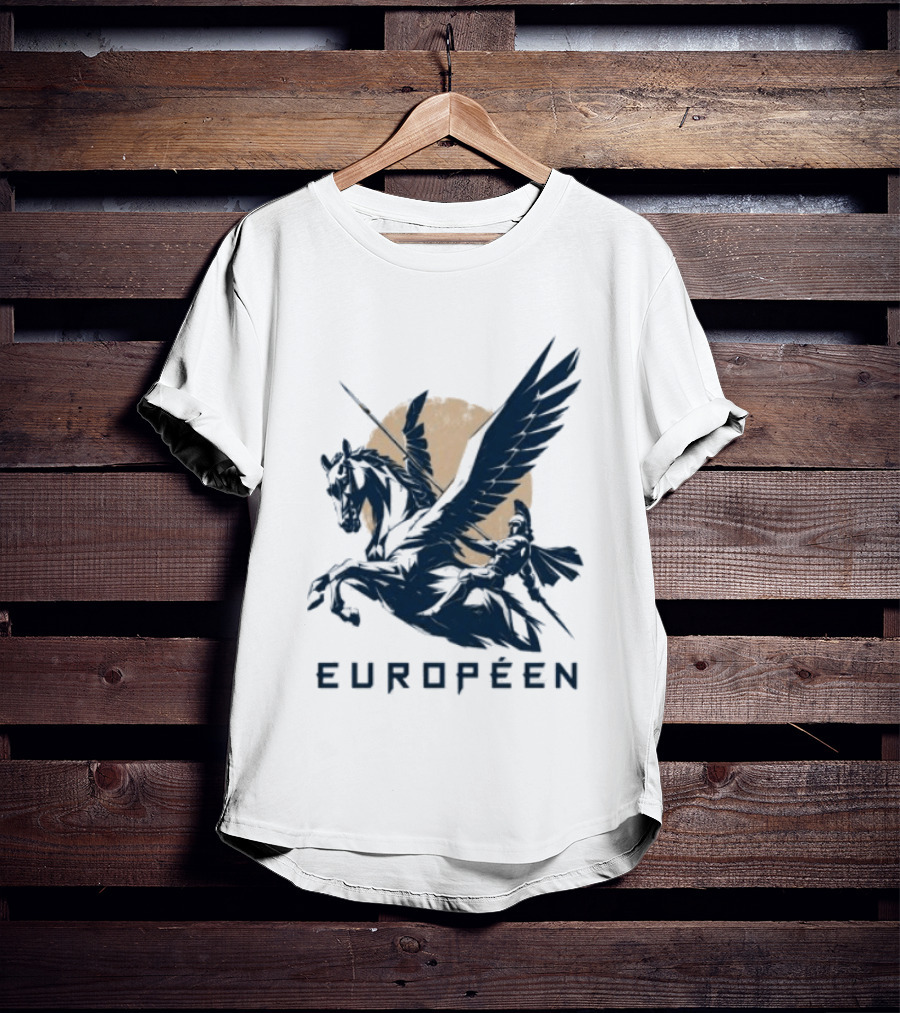Européen Spartan Warrior Riding Pegasus Greek Mythology T-Shirt