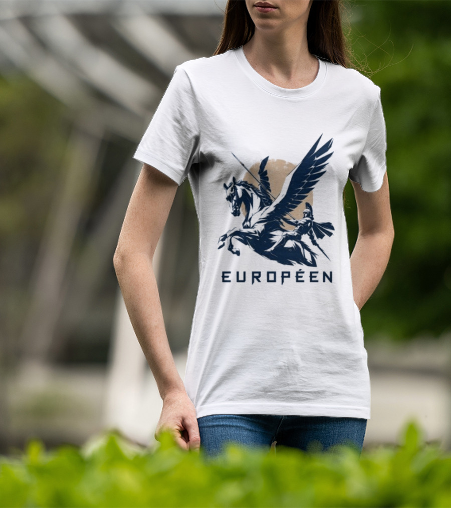 Européen Spartan Warrior Riding Pegasus Greek Mythology T-Shirt