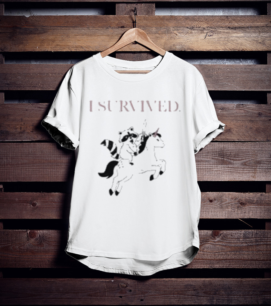 I Survived Jen Hamilton Unicorn Riding Raccoon T-Shirt