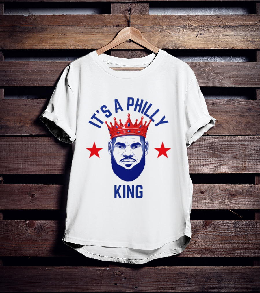 LeBron James It's A Philly King Philadelphia 76ers Red Crown Blue Face Two Stars T-Shirt