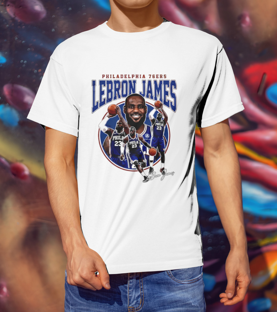 Philadelphia 76ers LeBron James Blue Jersey Player Collage T-Shirt