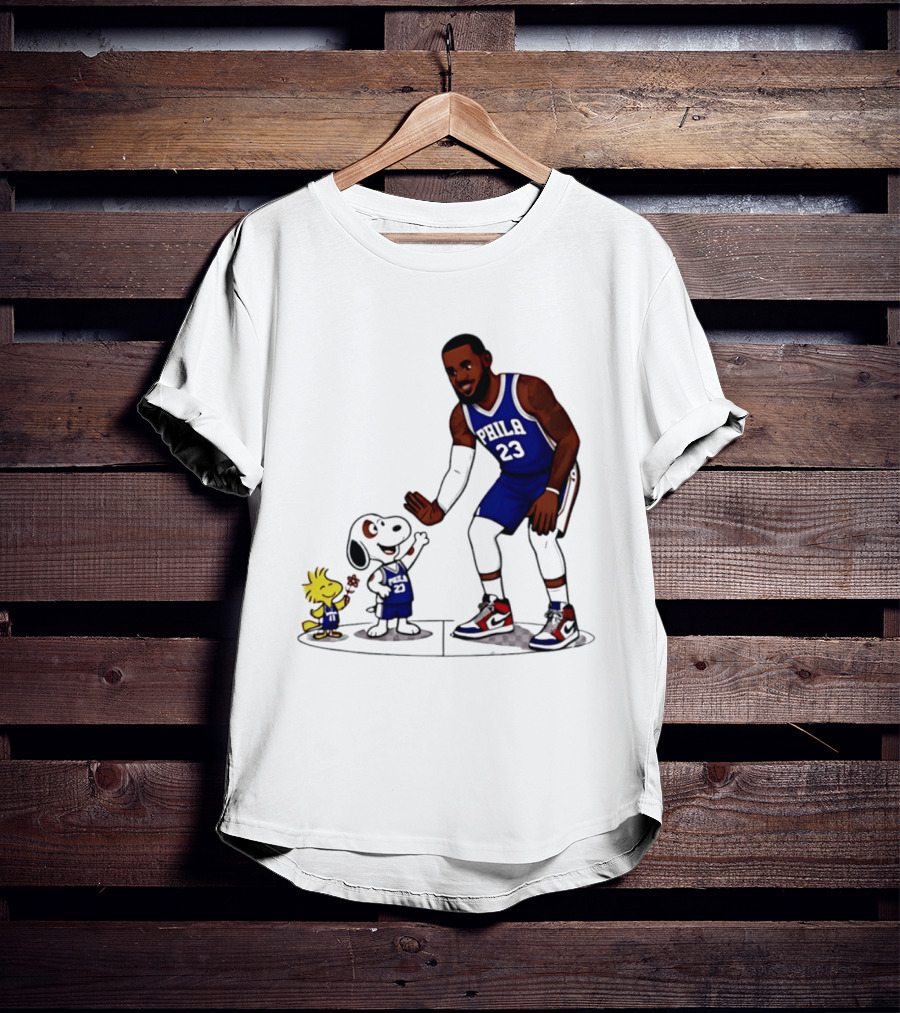 Snoopy Woodstock High Five LeBron James 23 Philadelphia 76ers Collaboration T-Shirt