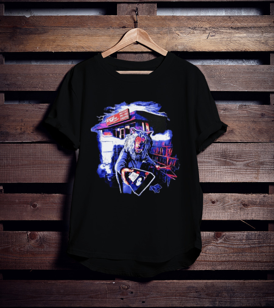 Dead Meat Video Rentals And Sales VHS VCR Cassette Wolf Horror Shop Scene T-Shirt