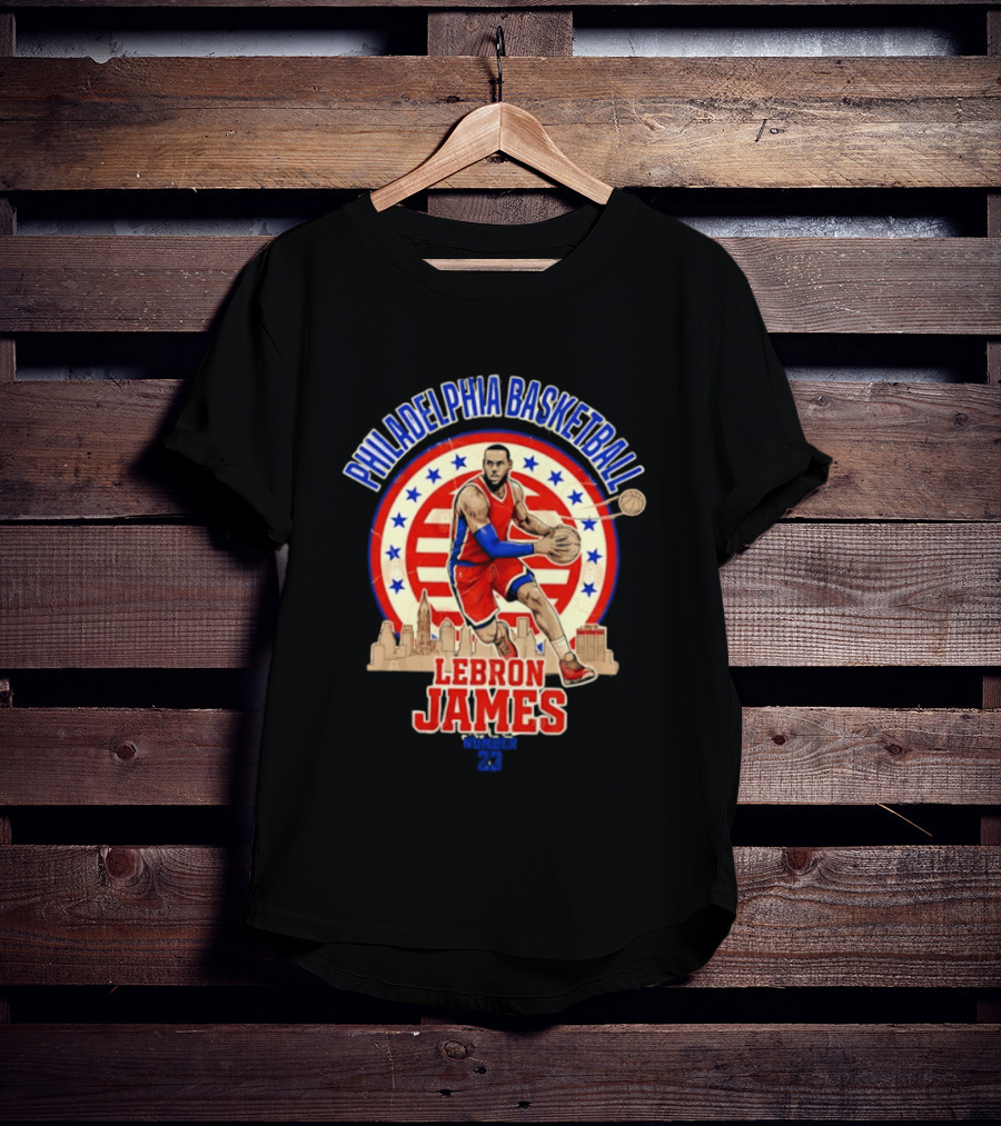 Philadelphia Basketball LeBron James City Skyline Player Red And Blue T-Shirt
