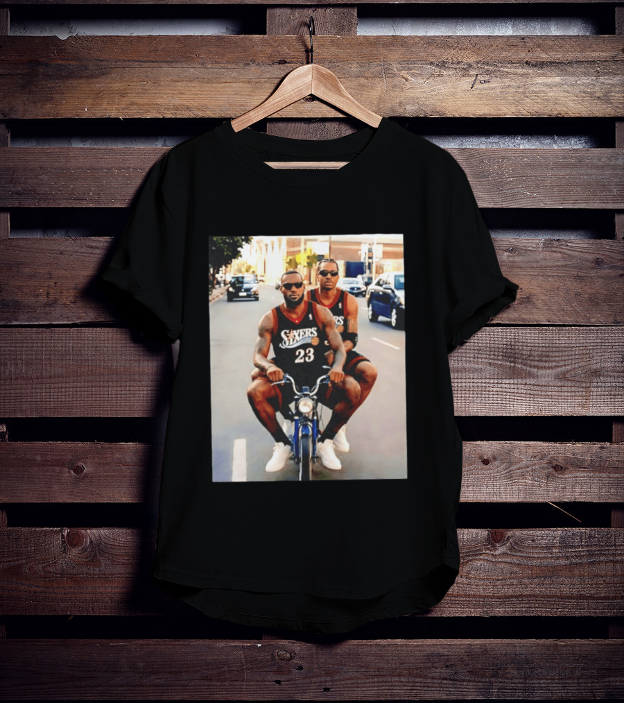 Philly Sixers LeBron James Allen Iverson Motorbike Meme T-Shirt