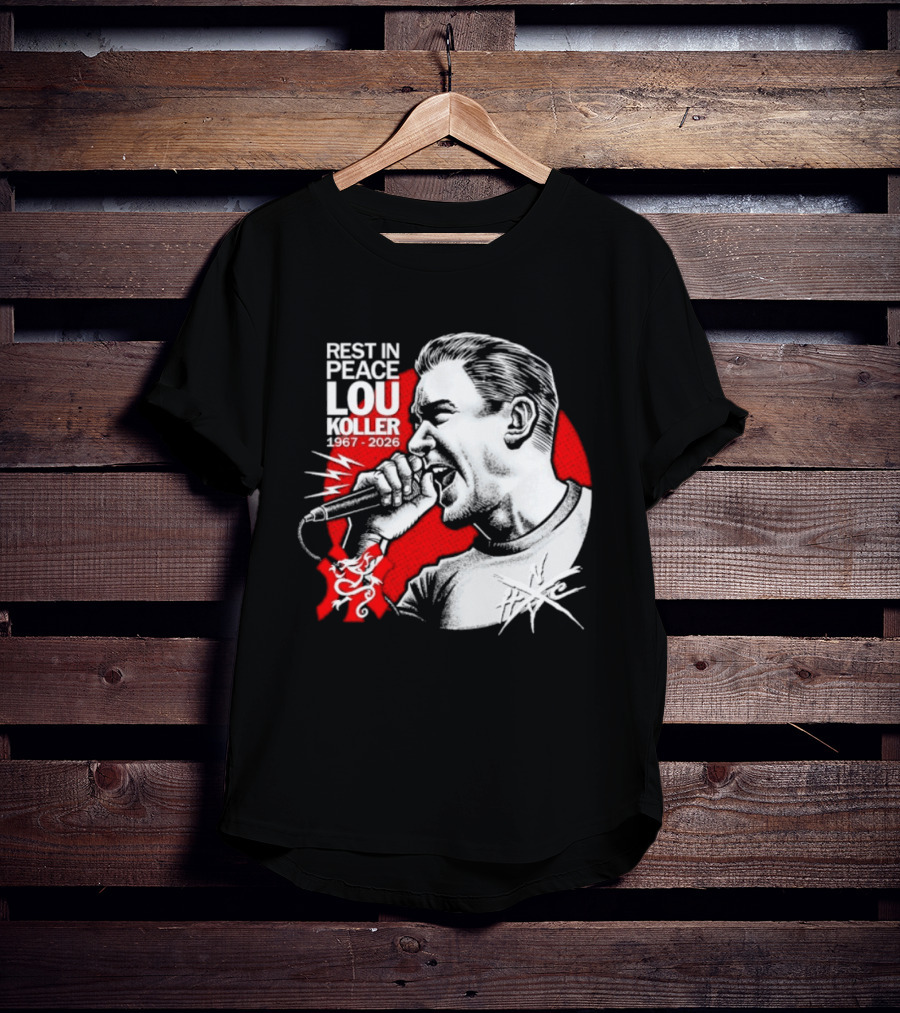 Rest In Peace Lou Koller 1967 2026 HxC Microphone Art Red And White T-Shirt