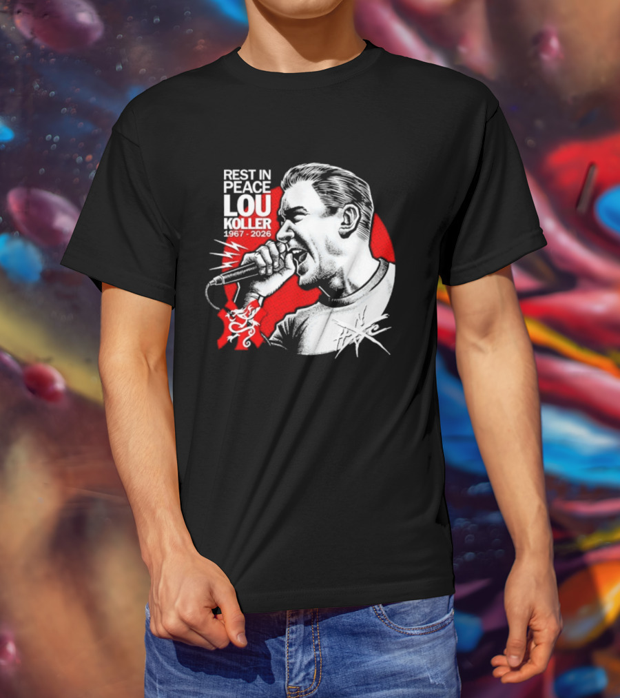 Rest In Peace Lou Koller 1967 2026 HxC Microphone Art Red And White T-Shirt