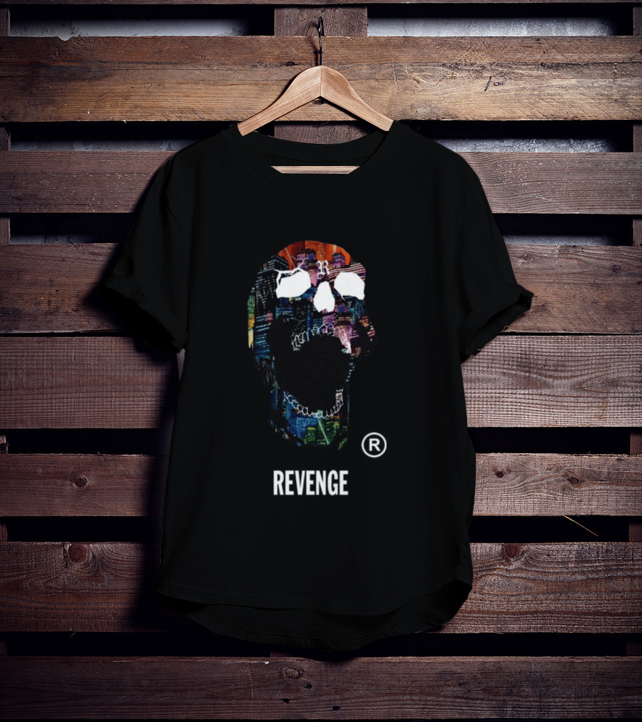 Revenge Neon Skull Cityscape Lights Black T-Shirt