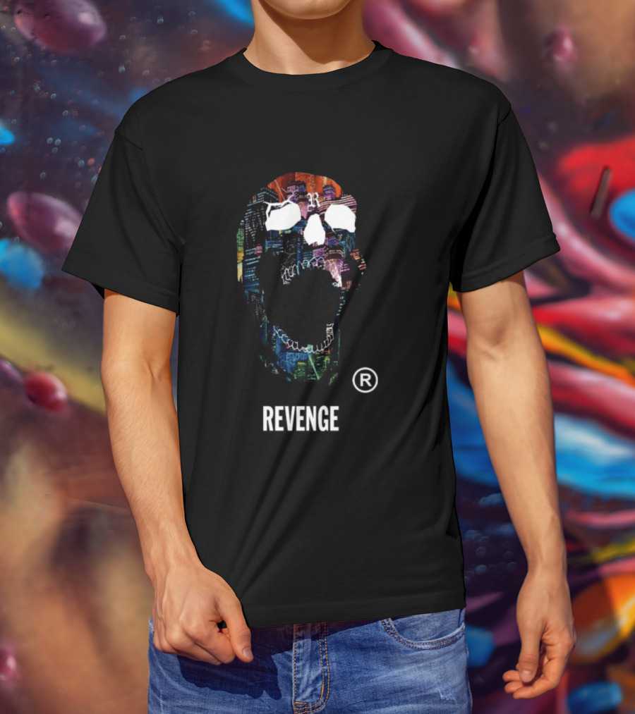 Revenge Neon Skull Cityscape Lights Black T-Shirt