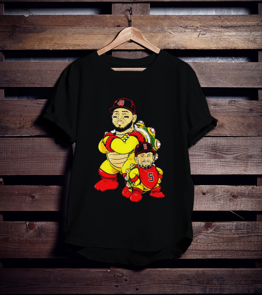 St Louis Cardinals Yadier Molina Albert Pujols Bowser Caricature 40 5 Red Cap T-Shirt