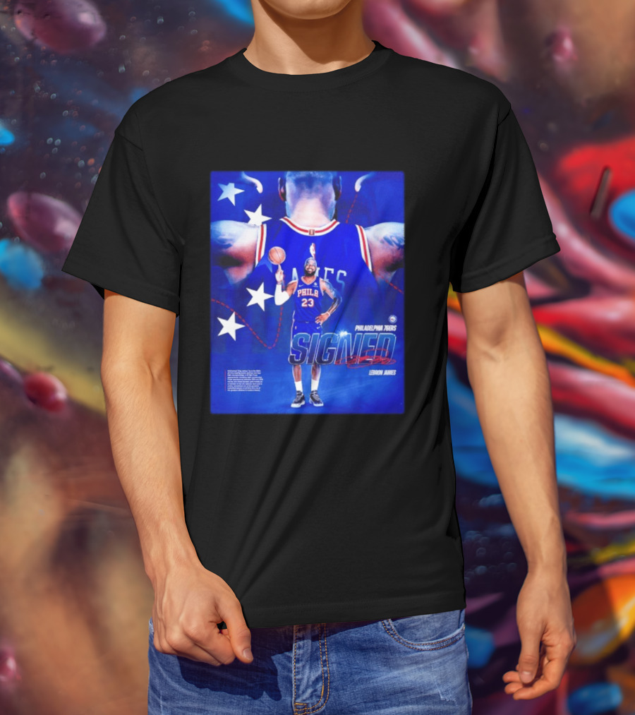 Philadelphia 76ers LeBron James Signed NBA 23 Stars T-Shirt