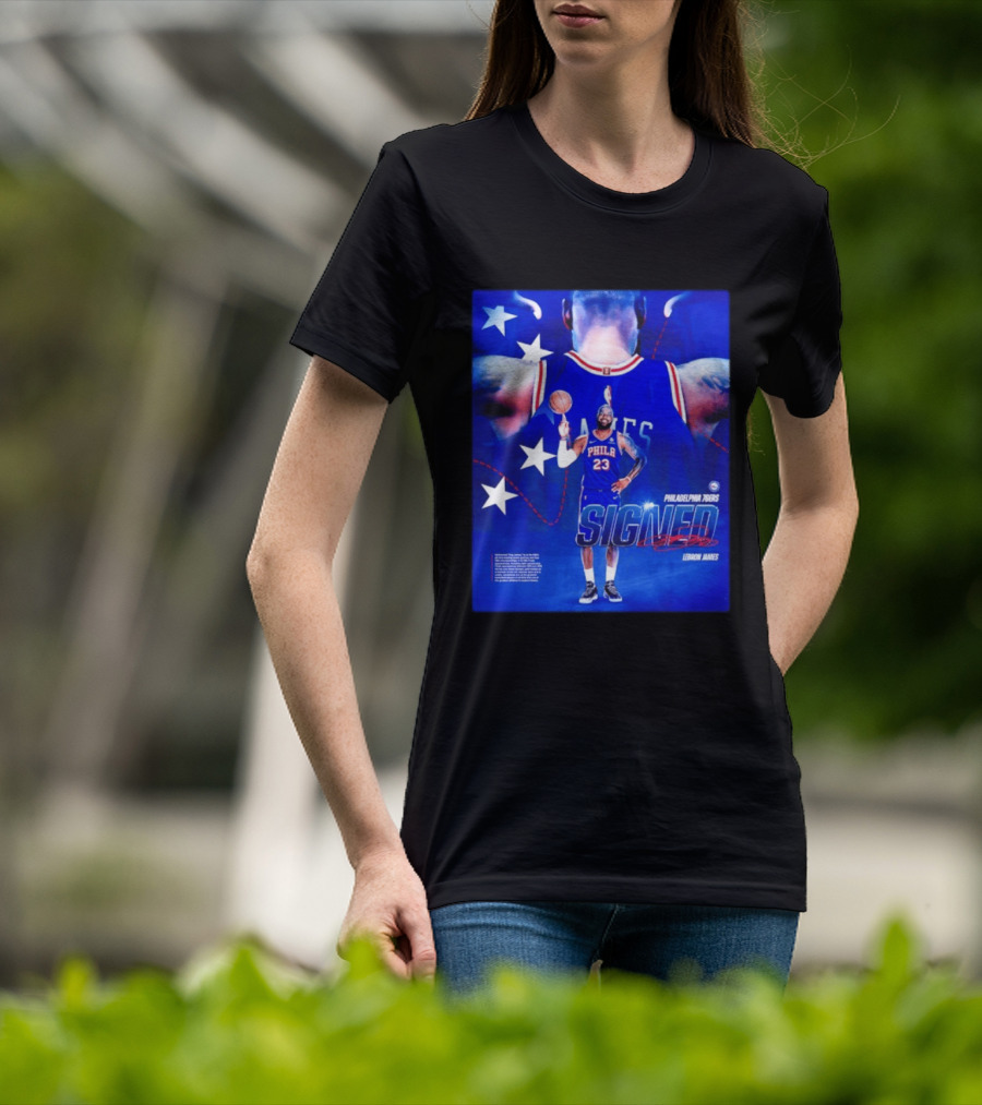 Philadelphia 76ers LeBron James Signed NBA 23 Stars T-Shirt