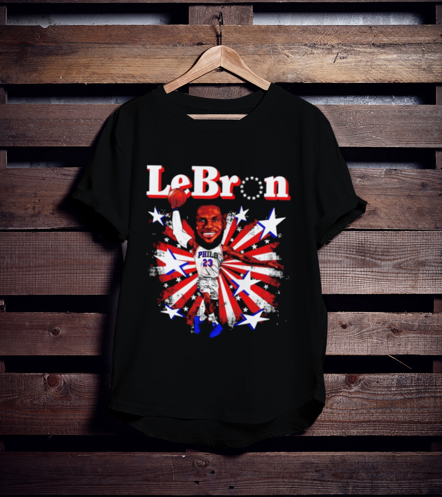 LeBron Stars PH 23 Basketball Caricature 76ers Red White Blue T-Shirt