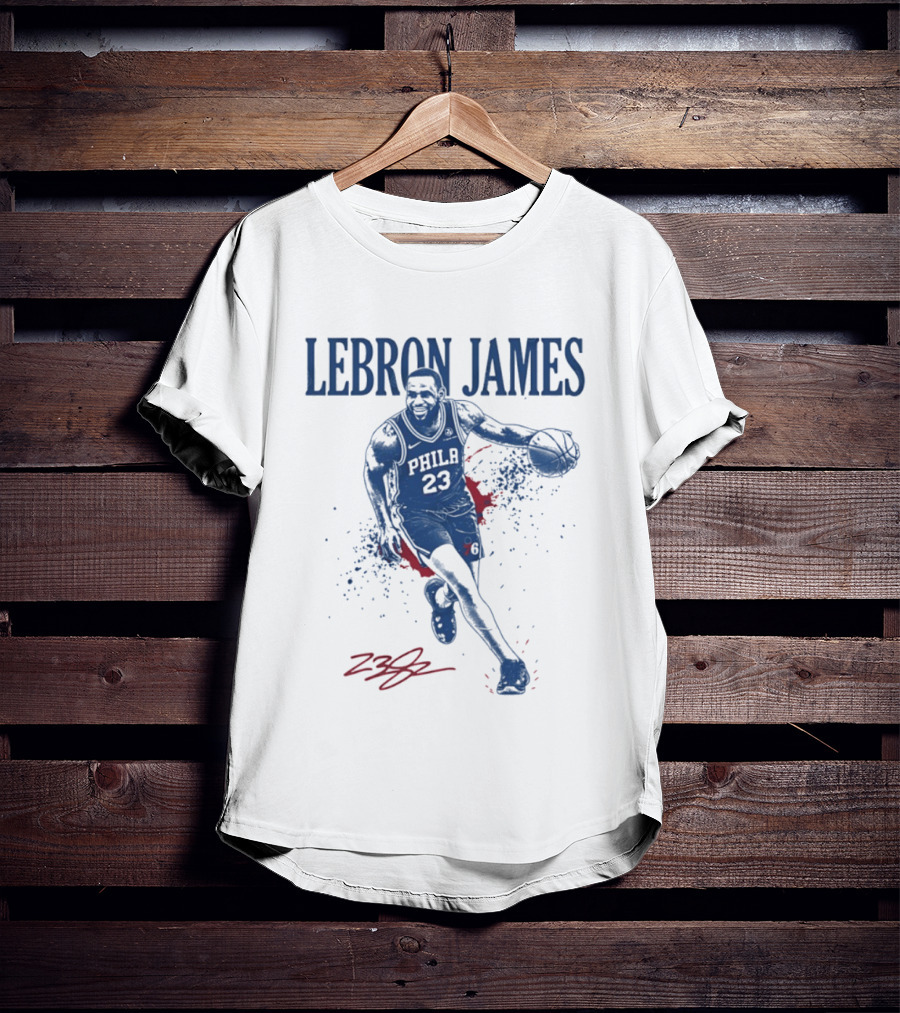 LeBron James 23 Philly Basketball Blue And Red Splash T-Shirt