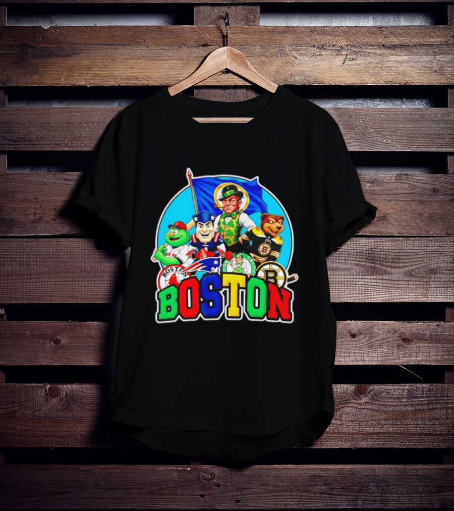 Boston Red Sox Patriots Celtics Bruins Mascots Characters T-Shirt