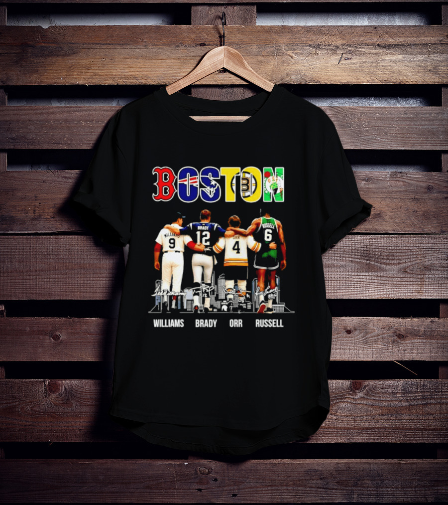 Boston Red Sox Patriots Bruins Celtics Williams Brady Orr Russell T-Shirt