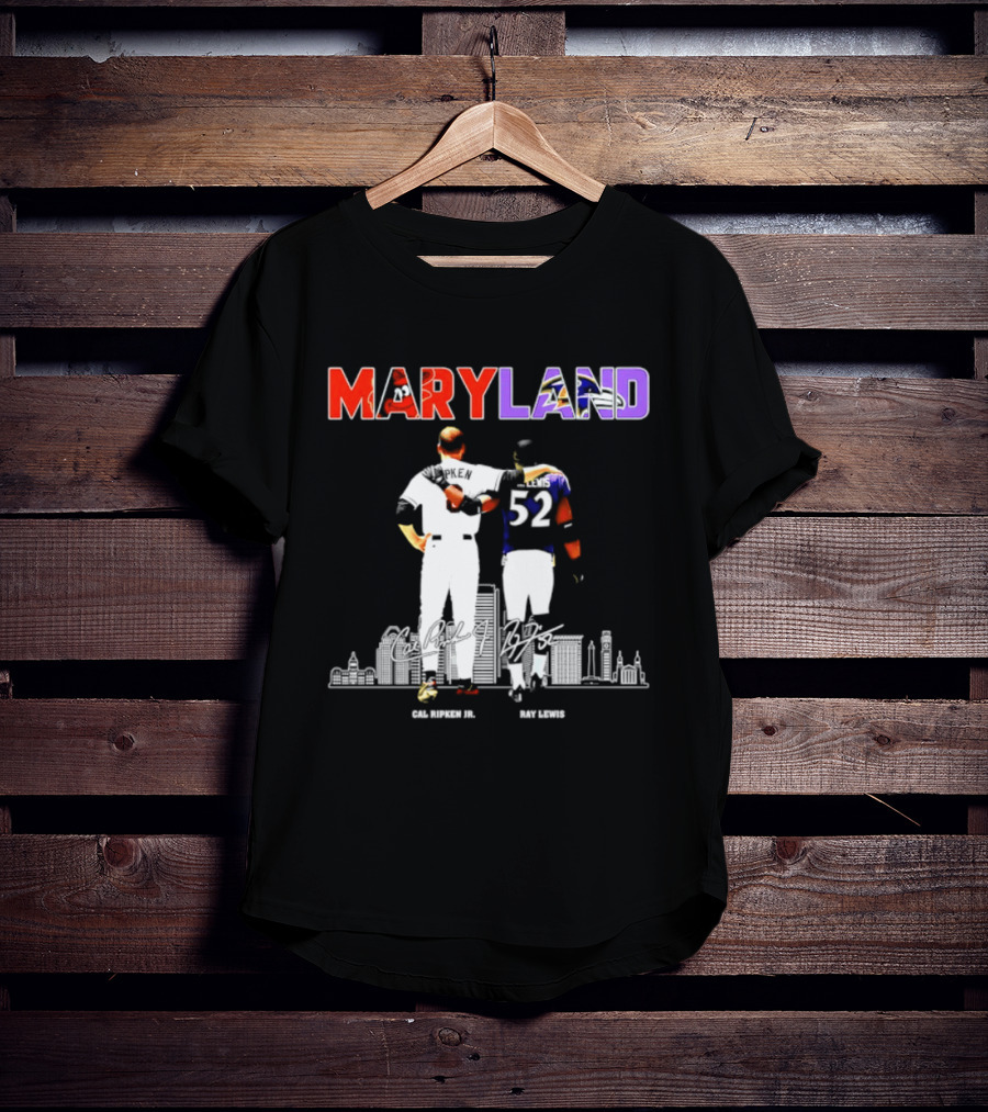 Maryland Cal Ripken Jr 8 Baltimore Orioles Ray Lewis 52 Baltimore Ravens Skyline T-Shirt