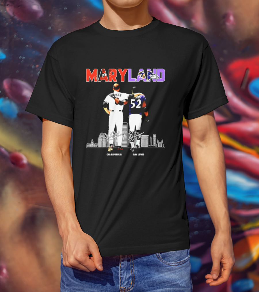 Maryland Cal Ripken Jr 8 Baltimore Orioles Ray Lewis 52 Baltimore Ravens Skyline T-Shirt