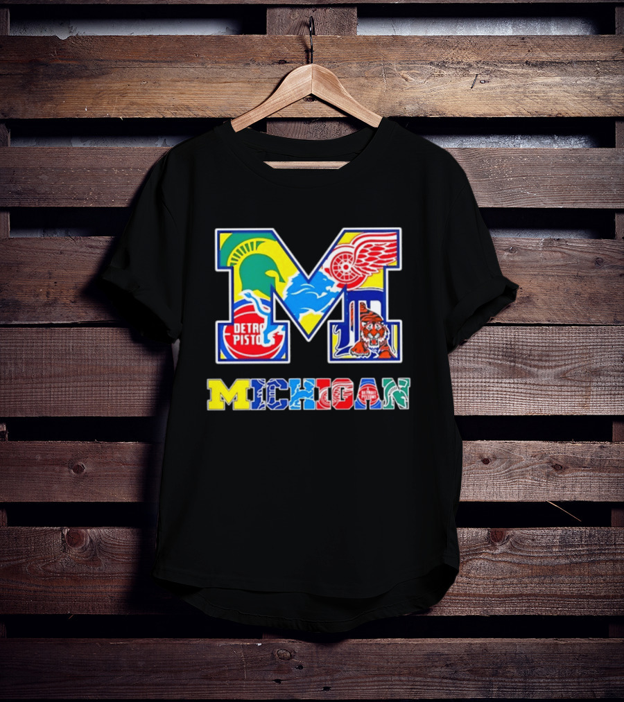 Michigan Detroit Pistons Red Wings Tigers Lions Wolverines Icons M T-Shirt