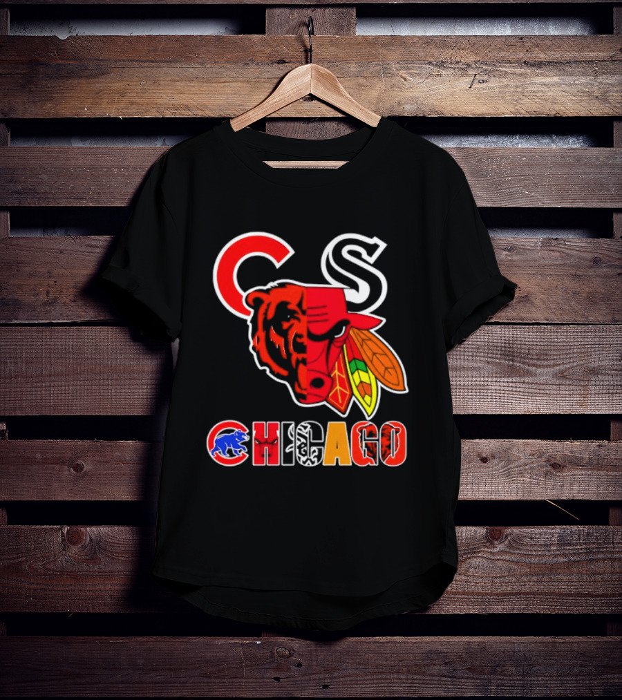 Chicago Bears Bulls Blackhawks Cubs White Sox Sports Team Collage T-Shirt