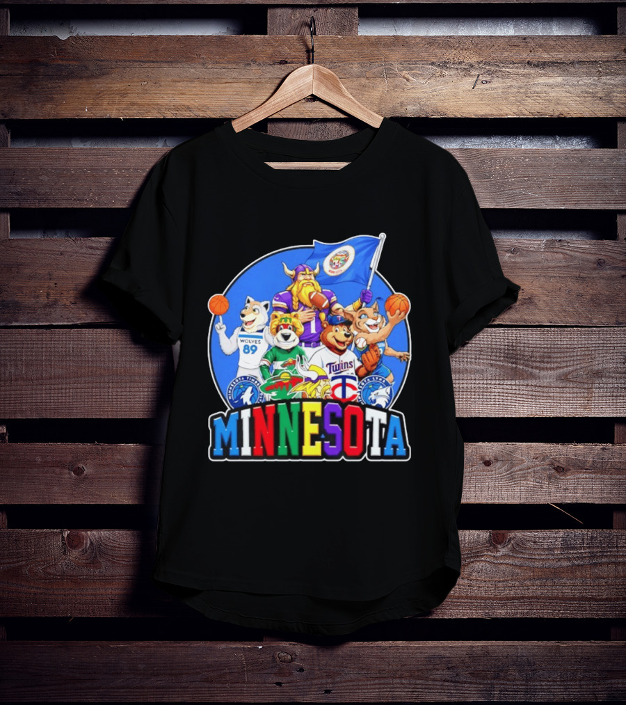 Minnesota Vikings Timberwolves Wild Twins Lynx Mascots And Logos Collection T-Shirt