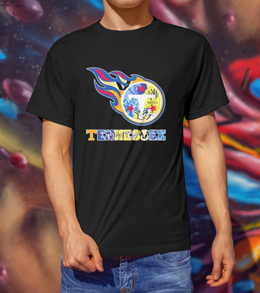 Tennessee Titans Nashville Predators Memphis Grizzlies Nashville SC Logos Mashup T-Shirt