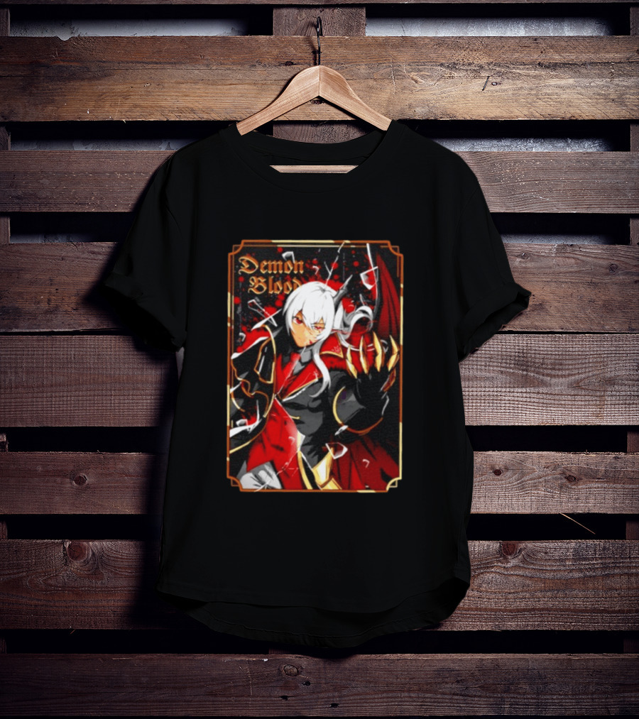 Demon Blood Anime Fantasy Dark Character Design With White Hair And Red Accents T-Shirt