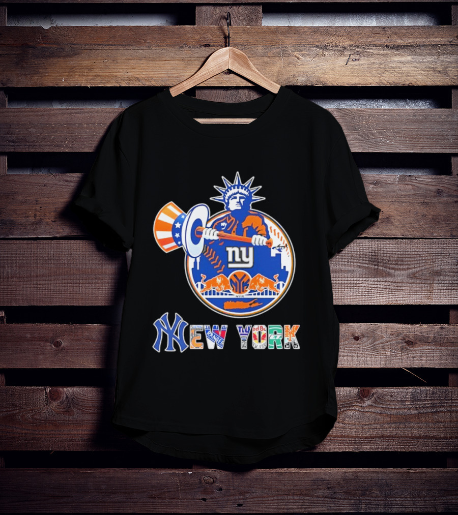 New York Liberty Skyline Sports Teams Knicks Mets Yankees T-Shirt