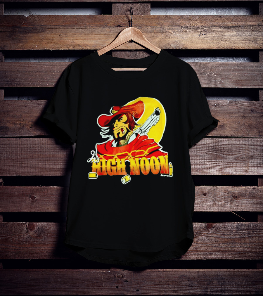 It's High Noon Cowboy With Red Cape And Pistol In Front Of Yellow Sun T-Shirt